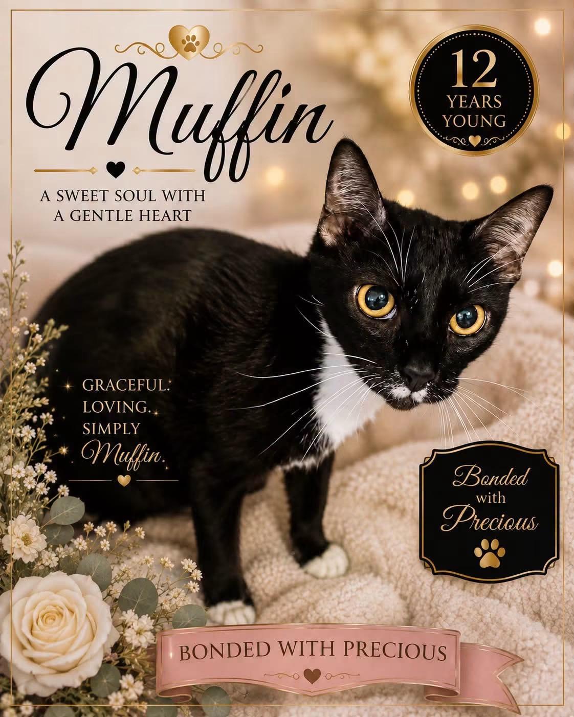 Muffin, ADOPTABLE, Senior Male Tuxedo & Domestic Short Hair.