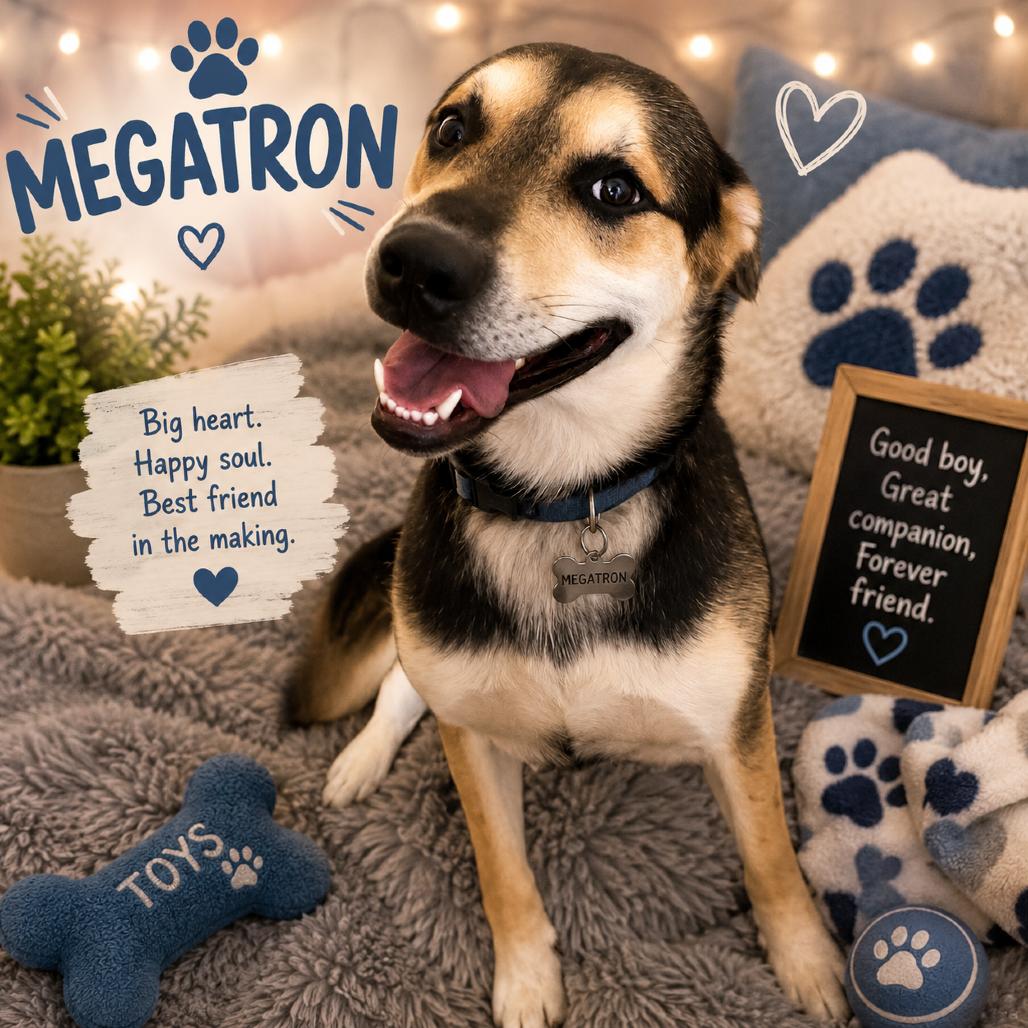 Megatron, Adoptable, Adult Male German Shepherd Dog & Siberian Husky.