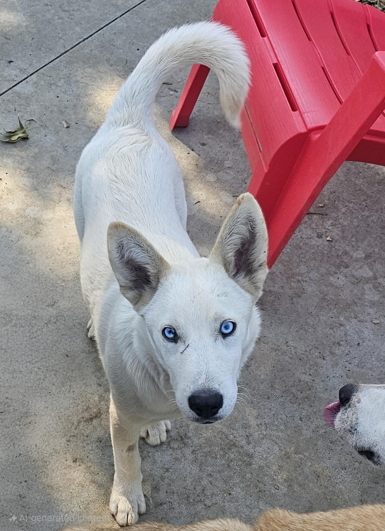 Snow, Adoptable, Young Male Siberian Husky & Canaan Dog.