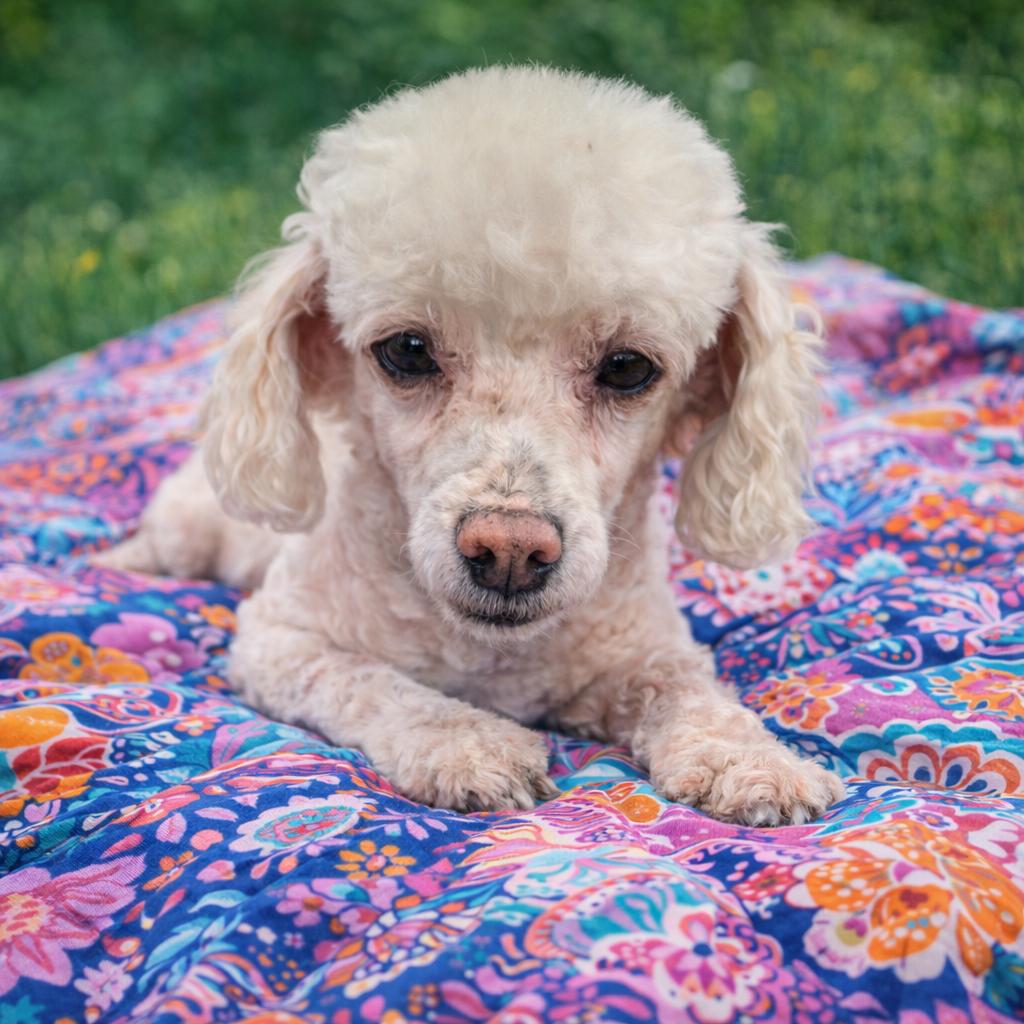 Pearl, ADOPTABLE, Senior Female Poodle.