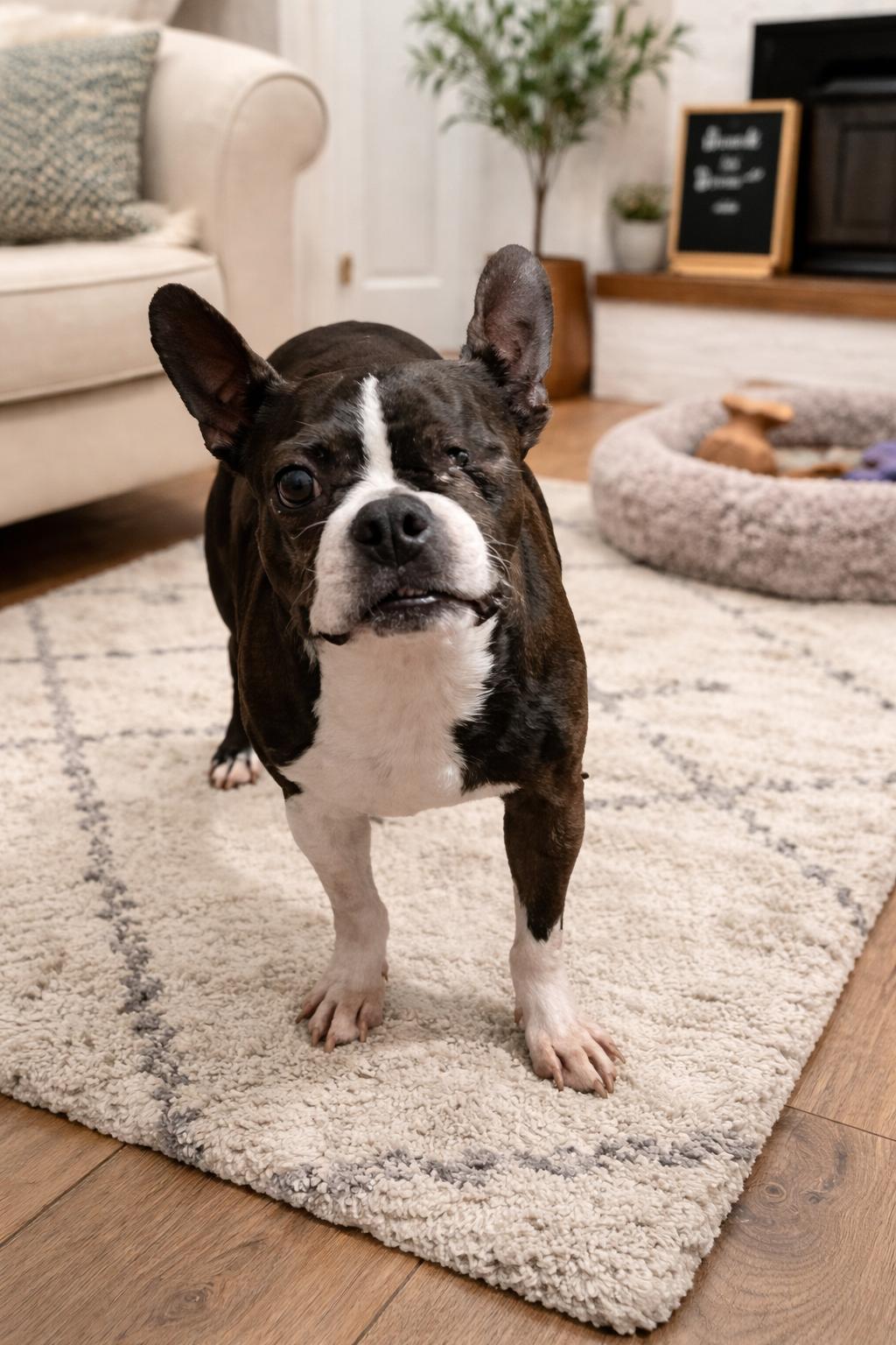 Spicy, ADOPTABLE, Senior Female Boston Terrier & Chihuahua.