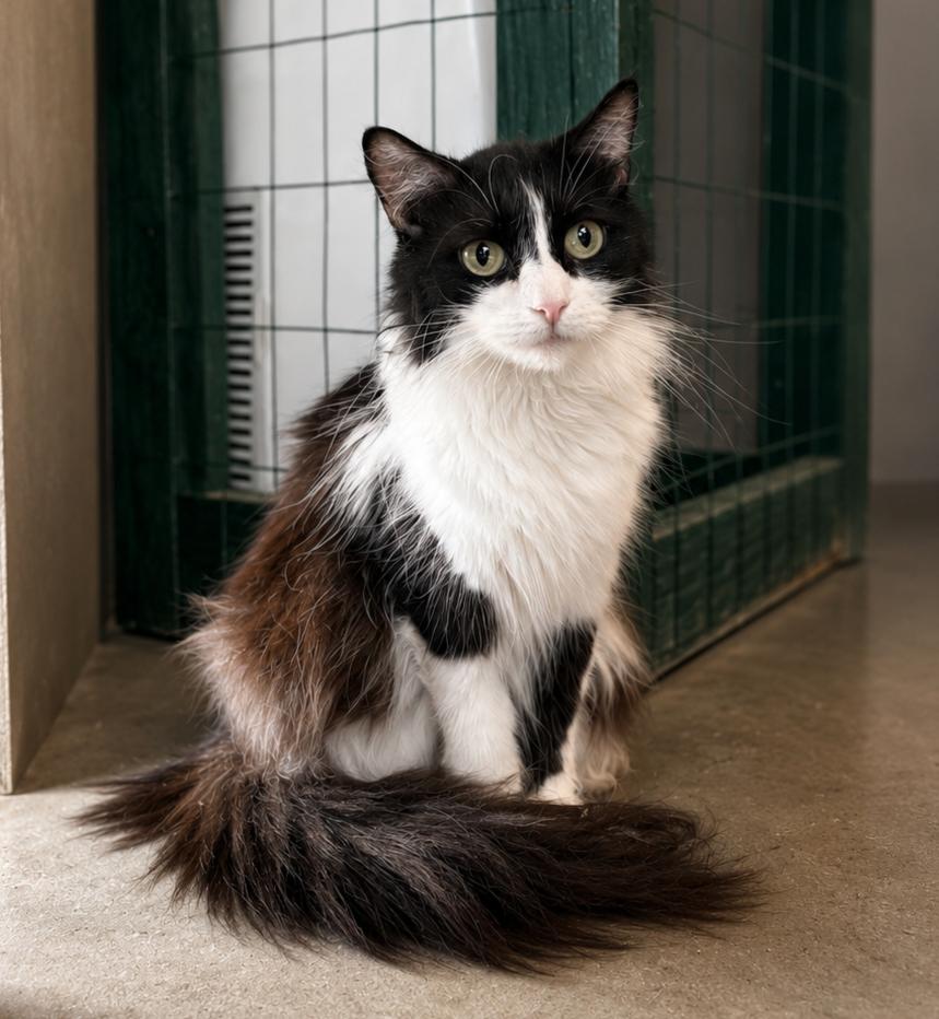 Connie, Adoptable, Young Female Tuxedo & Domestic Long Hair.