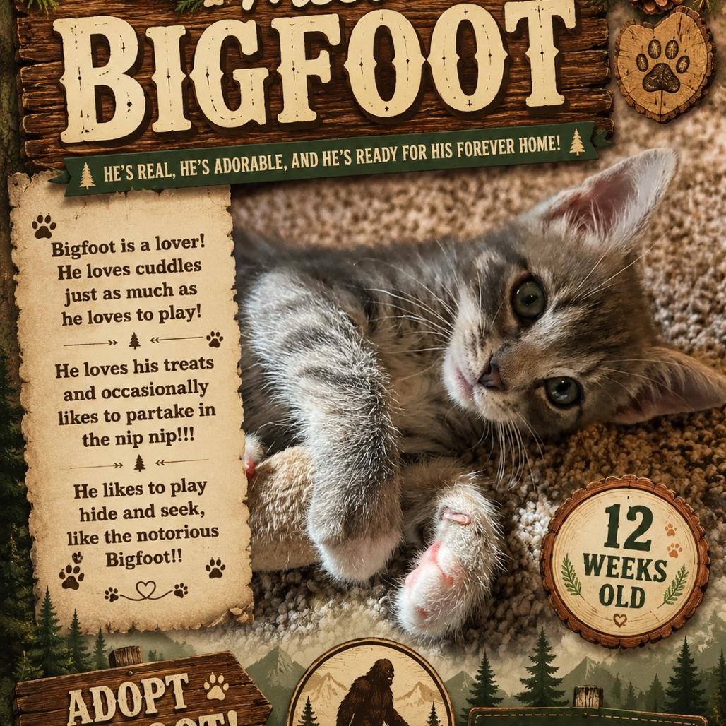 Bigfoot, Adoptable, Kitten Male Domestic Long Hair.