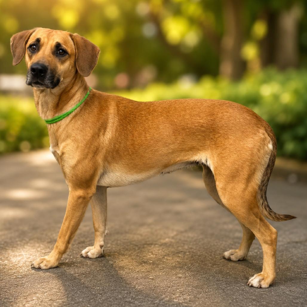 Moon, Adoptable, Adult Female Black Mouth Cur.