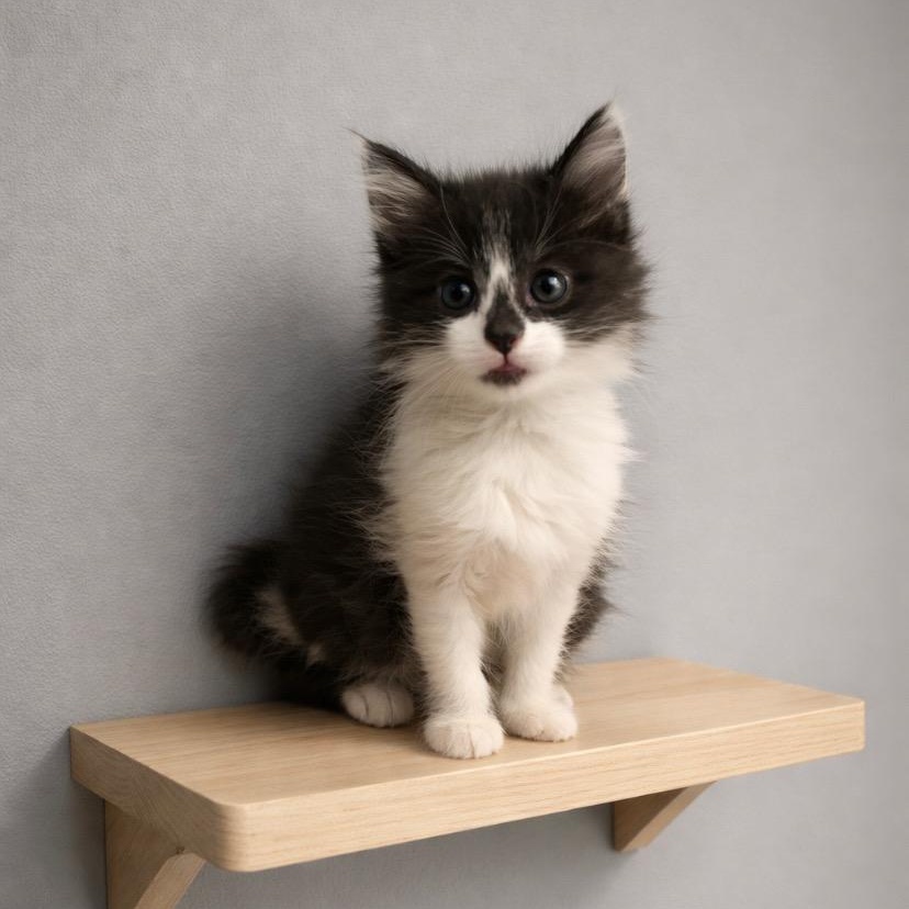 Kai, Adoptable, Kitten Male Tuxedo & Domestic Long Hair.