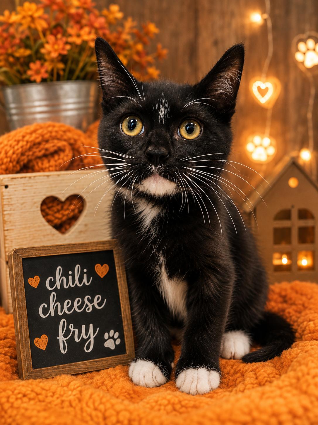Chili Cheese Fry, ADOPTABLE, Young Male Domestic Short Hair.