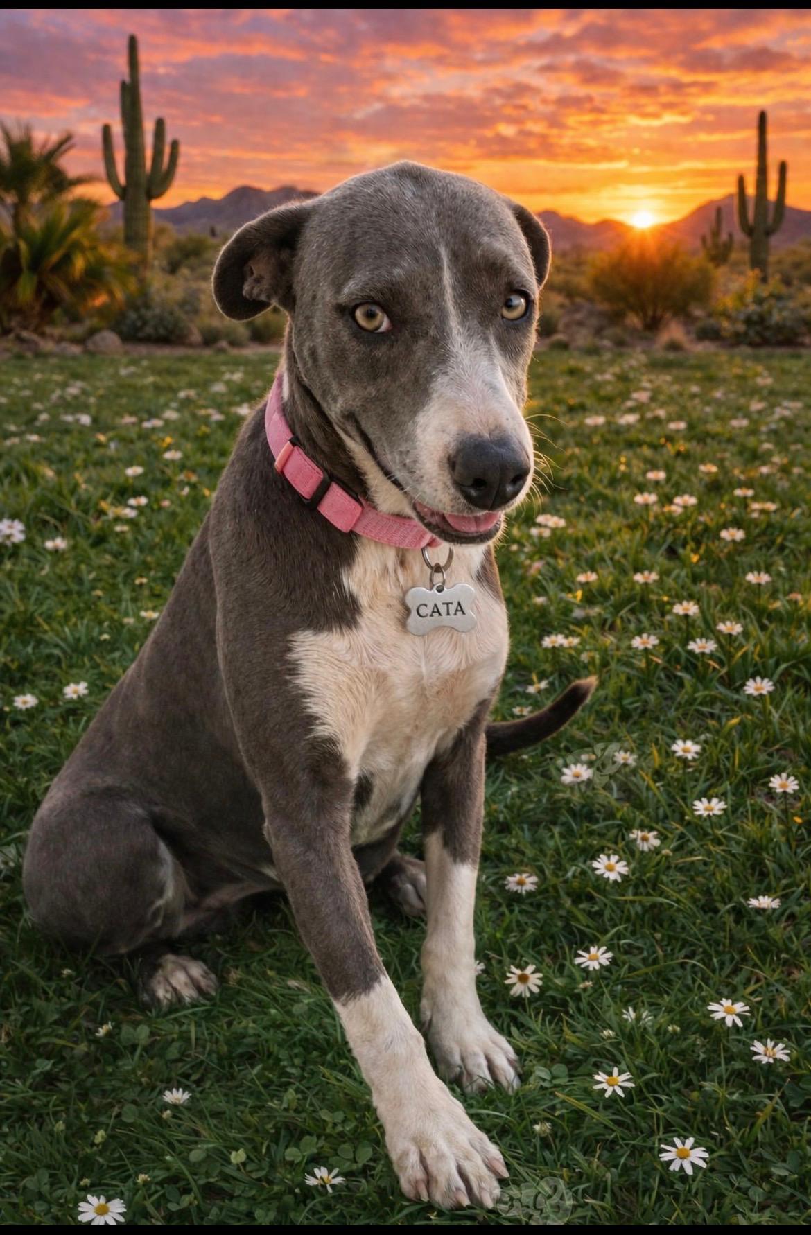Catarina, ADOPTABLE, Young Female Weimaraner & Pit Bull Terrier.