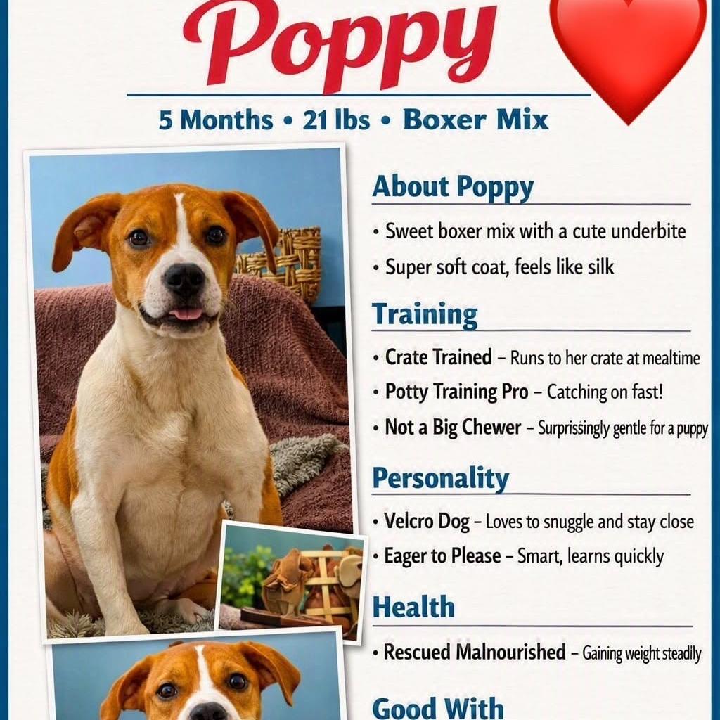 Poppy, Adoptable, Puppy Female Boxer.