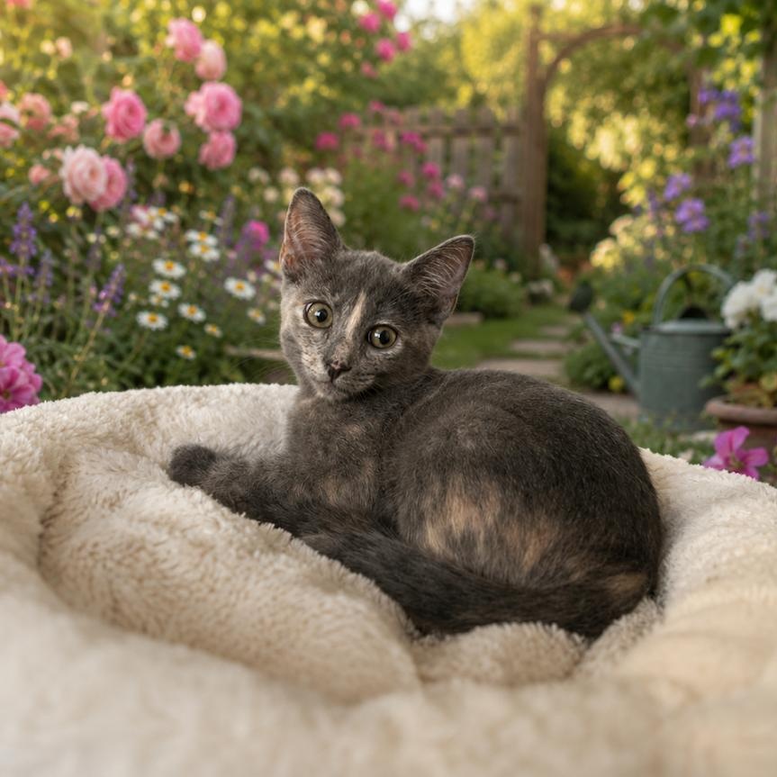 Willow (Marcelle), adopted, Kitten Female Dilute Tortoiseshell.