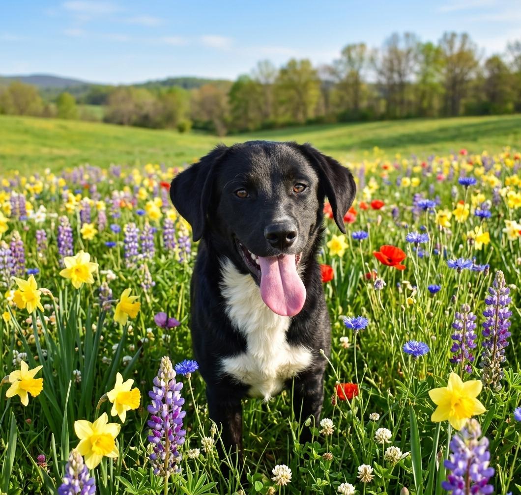 Butters, ADOPTABLE, Young Male Border Collie & Black Labrador Retriever.